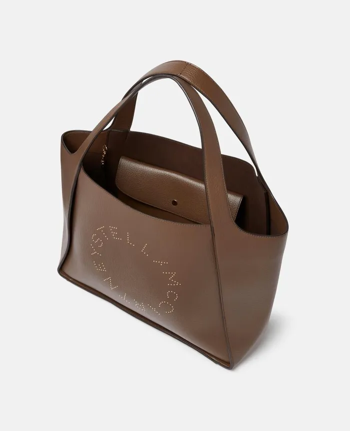 Women Tote Bags Stella McCartney Logo Large Tote Bag Chocolate Brown