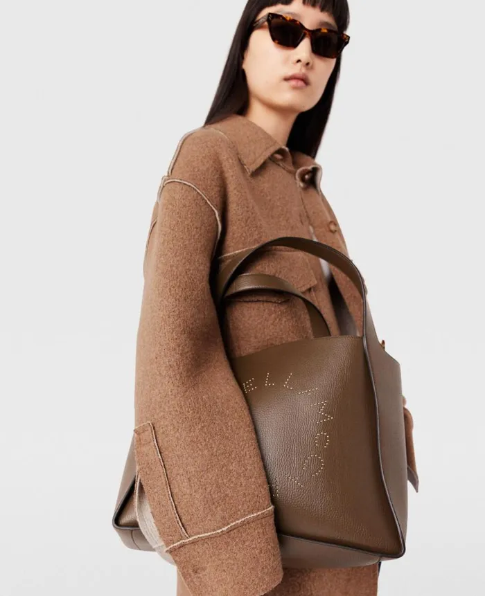 Women Tote Bags Stella McCartney Logo Large Tote Bag Chocolate Brown