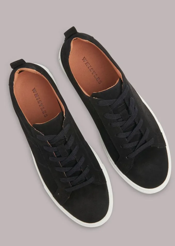 Women Trainers Whistles Black Koki Suede Lace Up Trainer