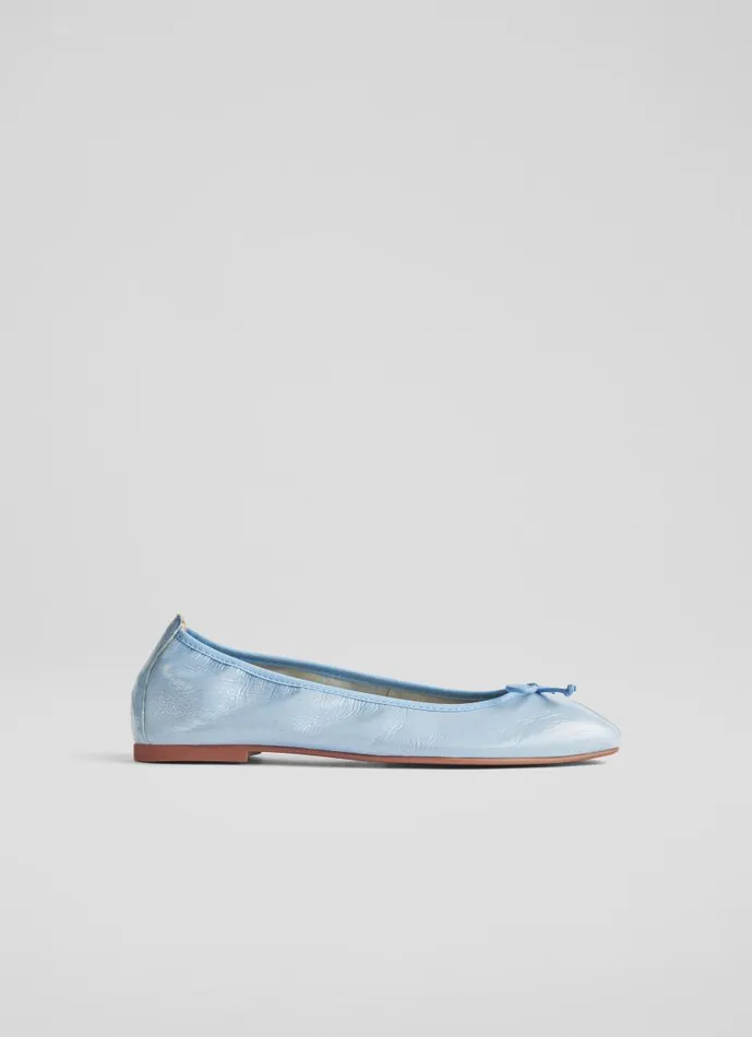 Women Trilly Blue Crinkled Patent Ballet Pumps Storm LKBennett Flats