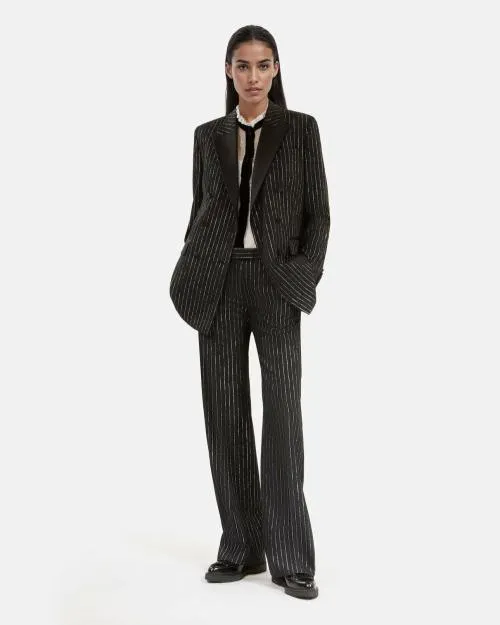 Women Trousers and Jeans The Kooples StraightLeg Black Striped Suit Pants Black Women Trousers and Jeans The Kooples StraightLeg Black Striped Suit Pants Black