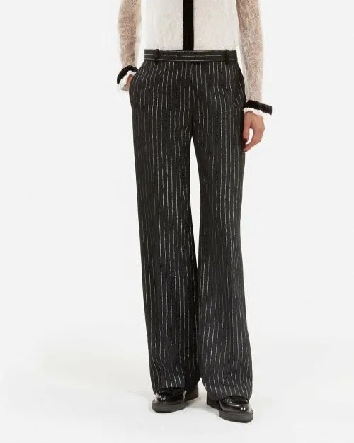 Women Trousers and Jeans The Kooples StraightLeg Black Striped Suit Pants Black
