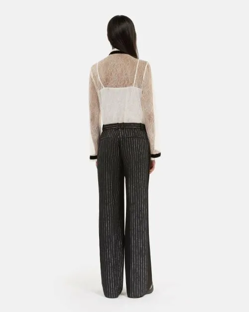 Women Trousers and Jeans The Kooples StraightLeg Black Striped Suit Pants Black