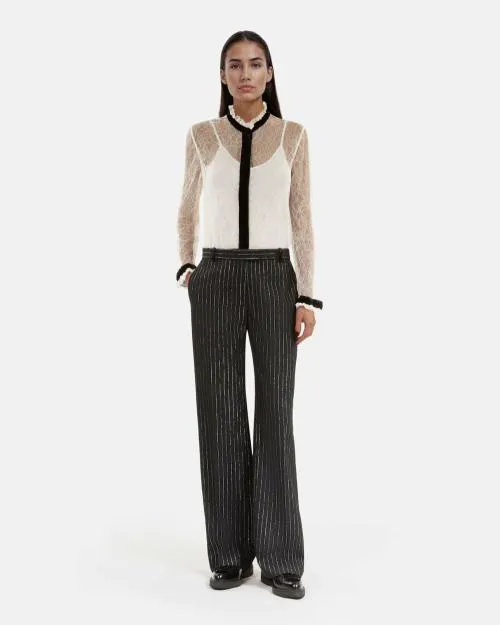 Women Trousers and Jeans The Kooples StraightLeg Black Striped Suit Pants Black