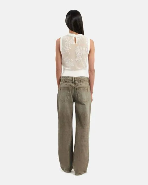 Women Trousers and Jeans The Kooples WideLeg Olive Jeans Olive