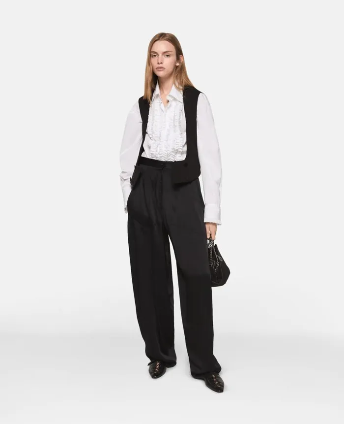 Women Trousers And Shorts Stella McCartney BalloonLeg Satin Trousers Midnight Black
