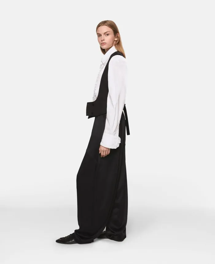 Women Trousers And Shorts Stella McCartney BalloonLeg Satin Trousers Midnight Black