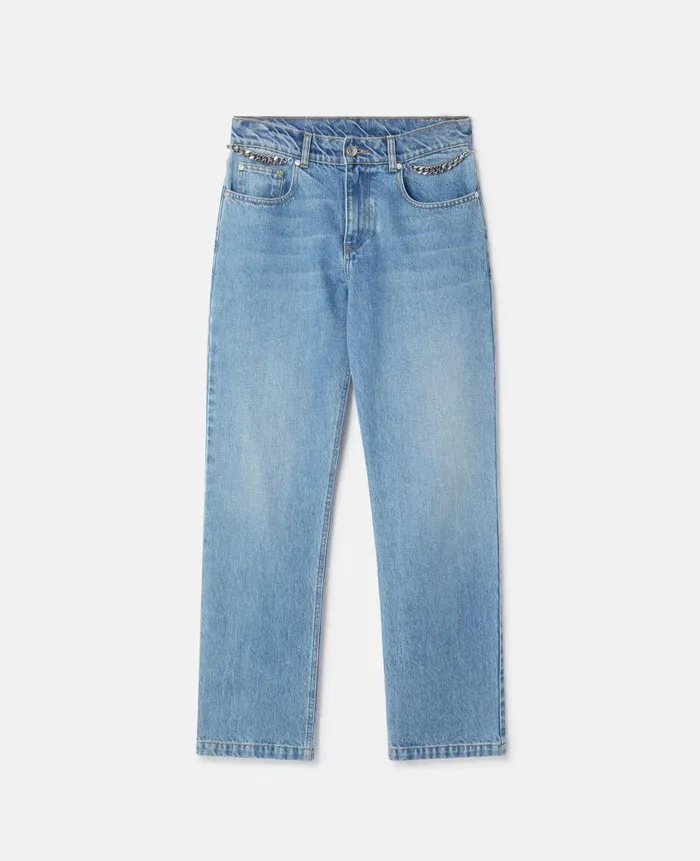 Women Trousers And Shorts Stella McCartney Falabella Chain Light Wash Cropped Jeans Mid Blue Women Trousers And Shorts Stella McCartney Falabella Chain Light Wash Cropped Jeans Mid Blue
