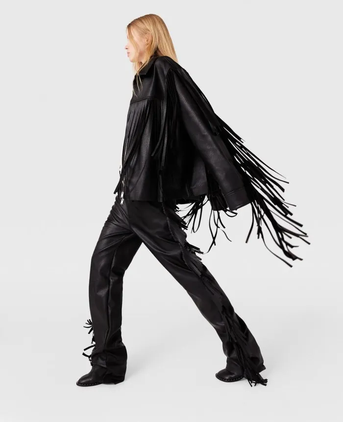 Women Trousers And Shorts Stella McCartney Fringe Alter Mat Trousers Midnight Black