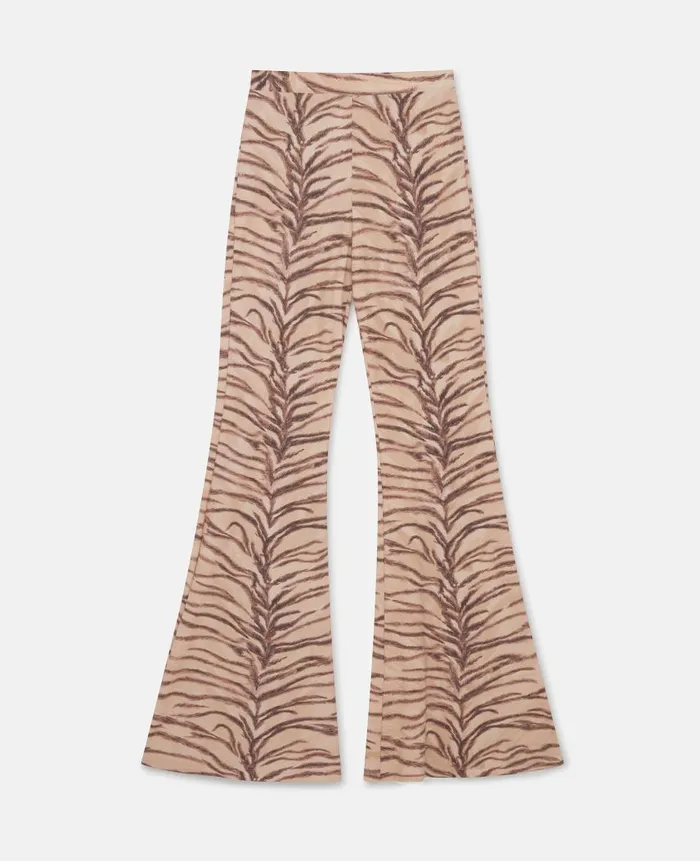 Women Trousers And Shorts Stella McCartney Tiger Print HighRise Flared Pants Natural Tiger Print