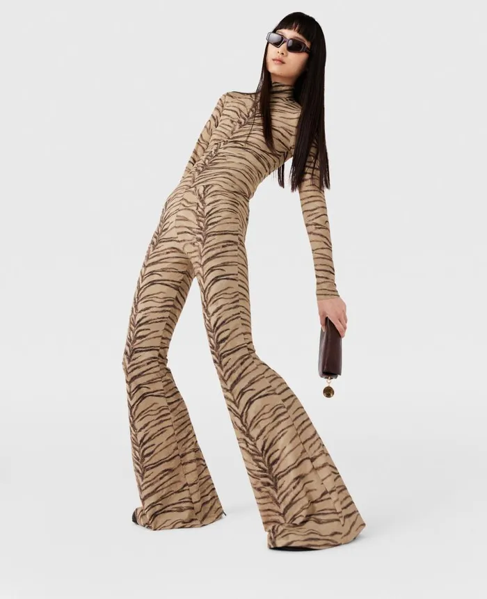 Women Trousers And Shorts Stella McCartney Tiger Print HighRise Flared Pants Natural Tiger Print