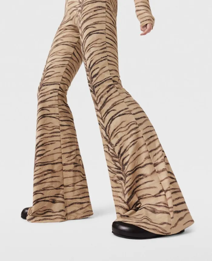 Women Trousers And Shorts Stella McCartney Tiger Print HighRise Flared Pants Natural Tiger Print