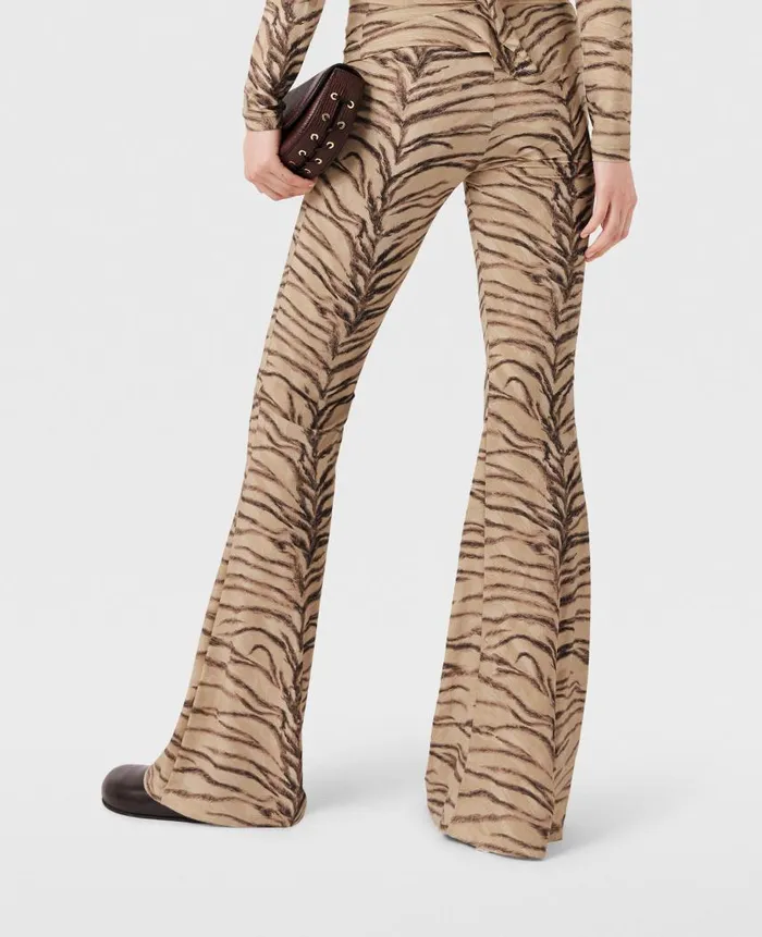 Women Trousers And Shorts Stella McCartney Tiger Print HighRise Flared Pants Natural Tiger Print