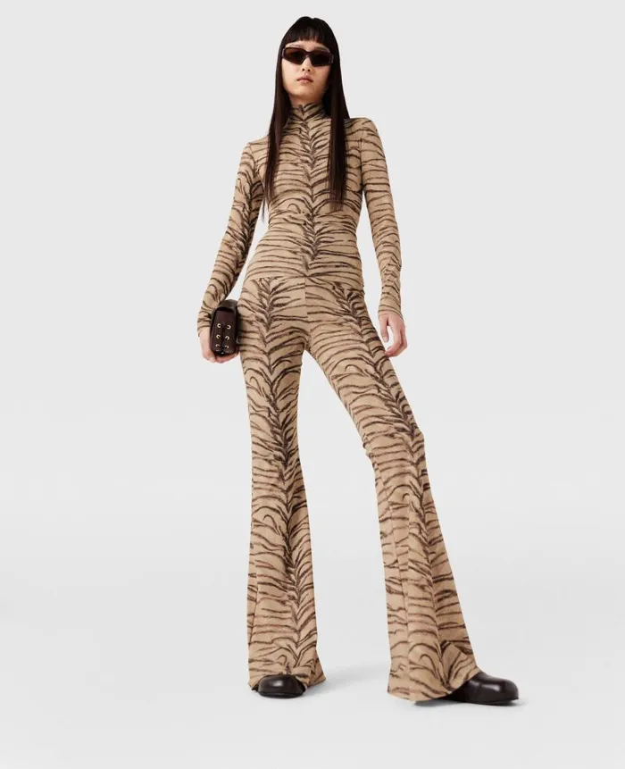 Women Trousers And Shorts Stella McCartney Tiger Print HighRise Flared Pants Natural Tiger Print