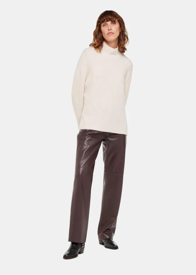 Women Trousers Whistles Chocolate Flat Front Leather Trousers