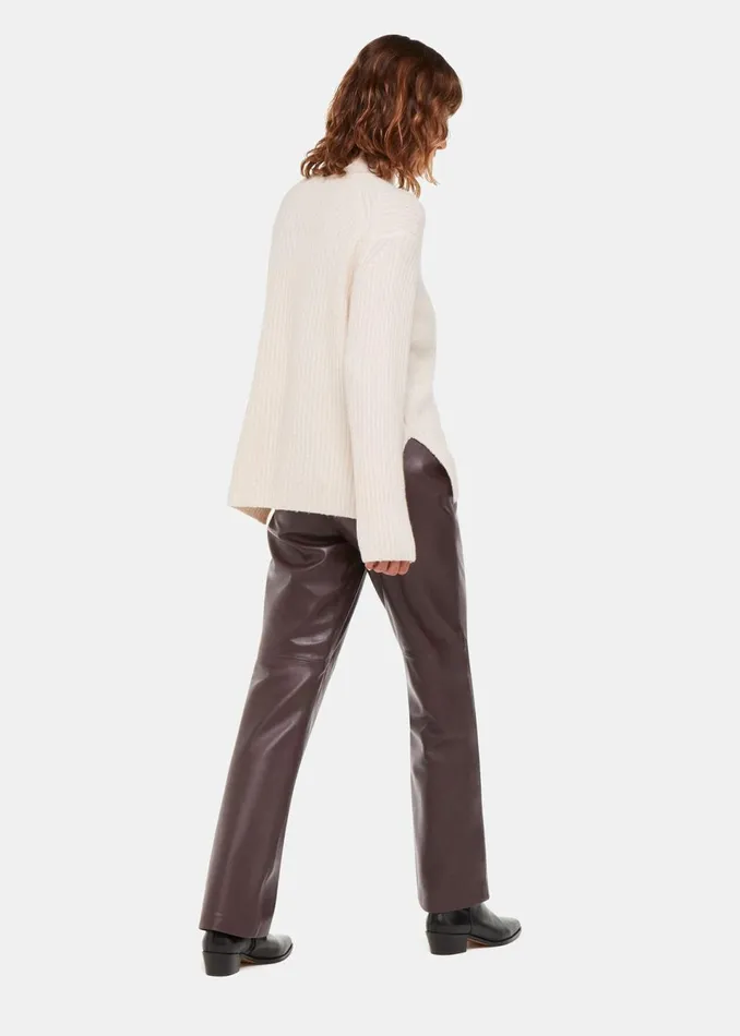 Women Trousers Whistles Chocolate Flat Front Leather Trousers