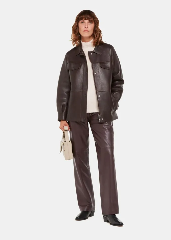 Women Trousers Whistles Chocolate Flat Front Leather Trousers