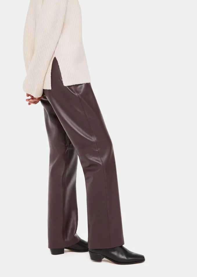 Women Trousers Whistles Chocolate Flat Front Leather Trousers