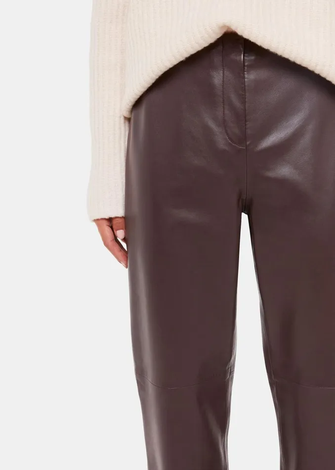 Women Trousers Whistles Chocolate Flat Front Leather Trousers