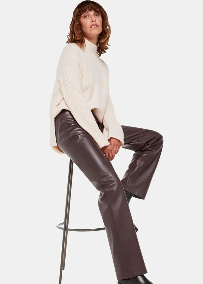 Women Trousers Whistles Chocolate Flat Front Leather Trousers