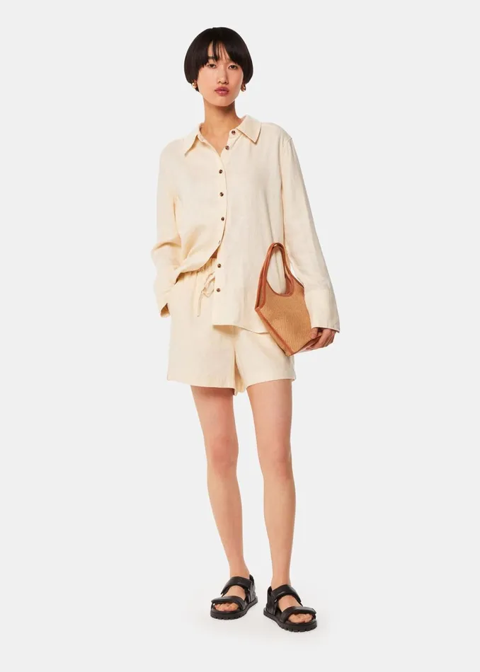 Women Trousers Whistles Ivory Linen Elasticated Short