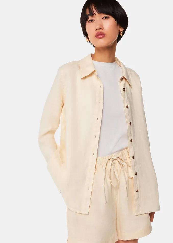 Women Trousers Whistles Ivory Linen Elasticated Short