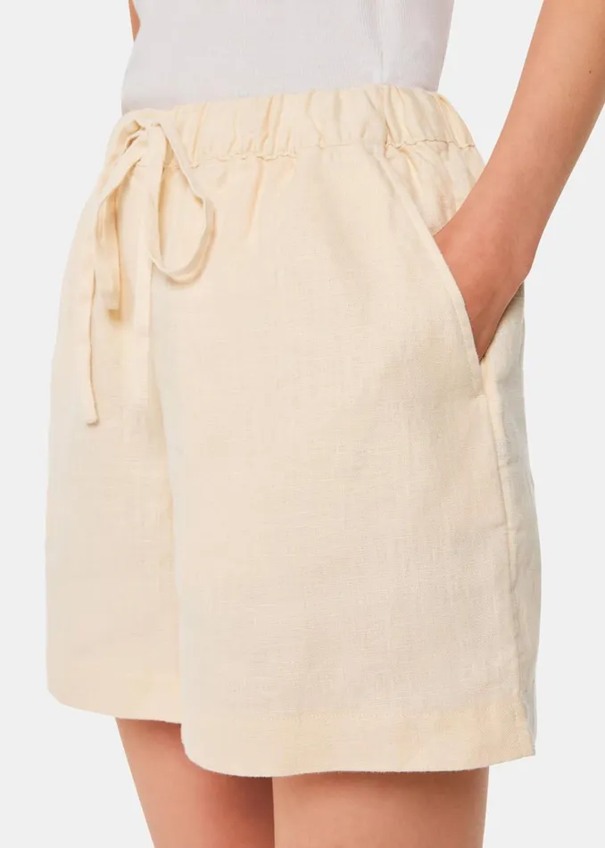 Women Trousers Whistles Ivory Linen Elasticated Short