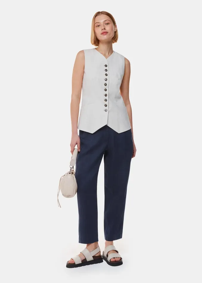 Women Trousers Whistles Navy Linen Barrel Leg Trouser