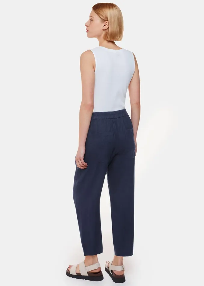 Women Trousers Whistles Navy Linen Barrel Leg Trouser