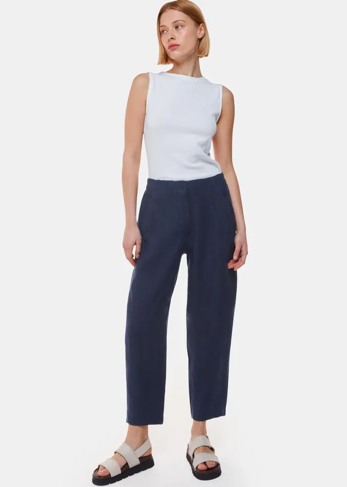 Women Trousers Whistles Navy Linen Barrel Leg Trouser