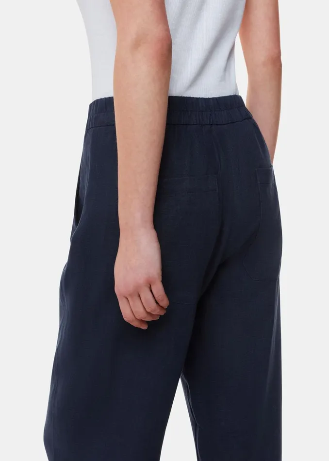 Women Trousers Whistles Navy Linen Barrel Leg Trouser