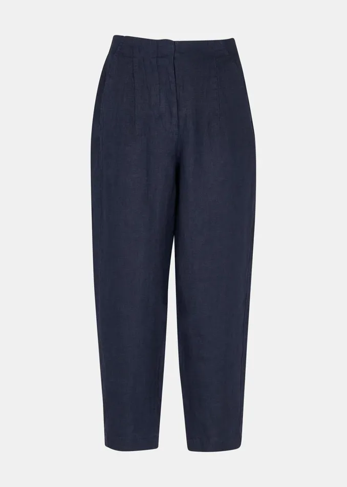 Women Trousers Whistles Navy Linen Barrel Leg Trouser