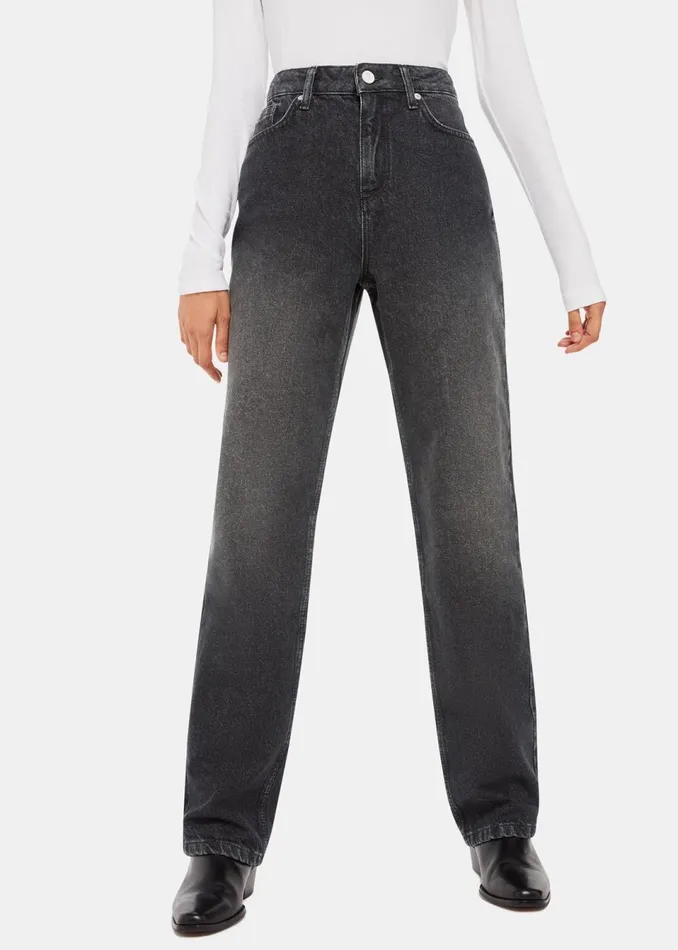 Women Trousers Whistles Washed Black Straight Leg Full Length Jean