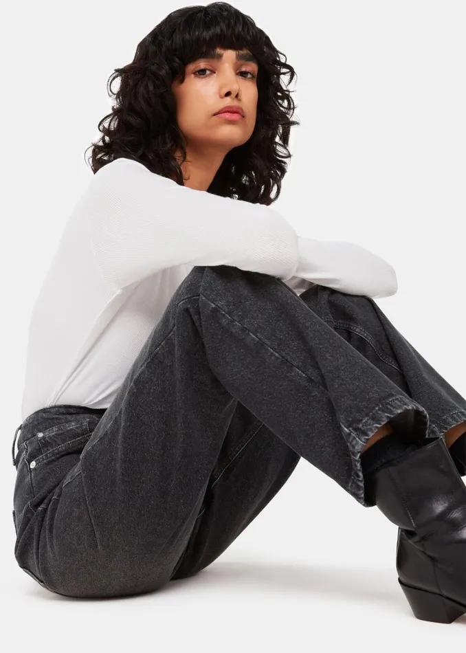 Women Trousers Whistles Washed Black Straight Leg Full Length Jean