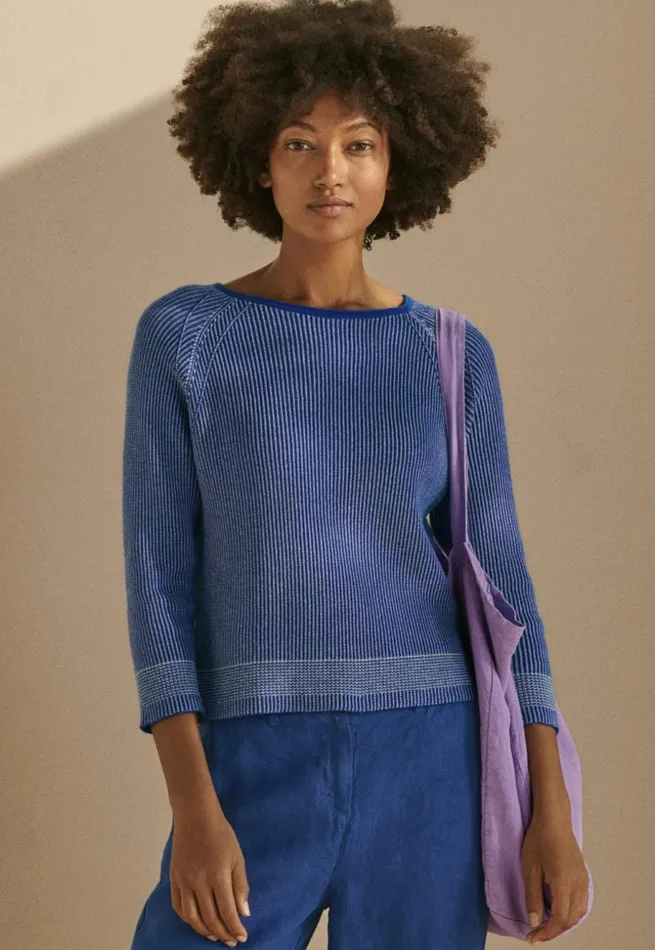 Women Twotoned Rib Sweater Cobalt Poetry Fashion Sweaters