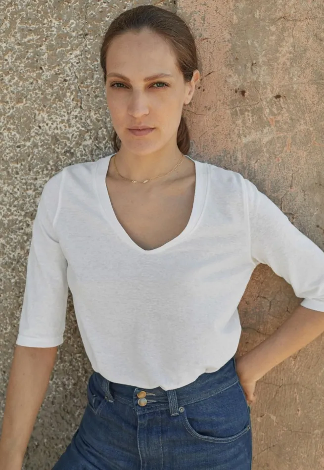 Women Vneck Tshirt White Poetry Fashion TShirt and Tops