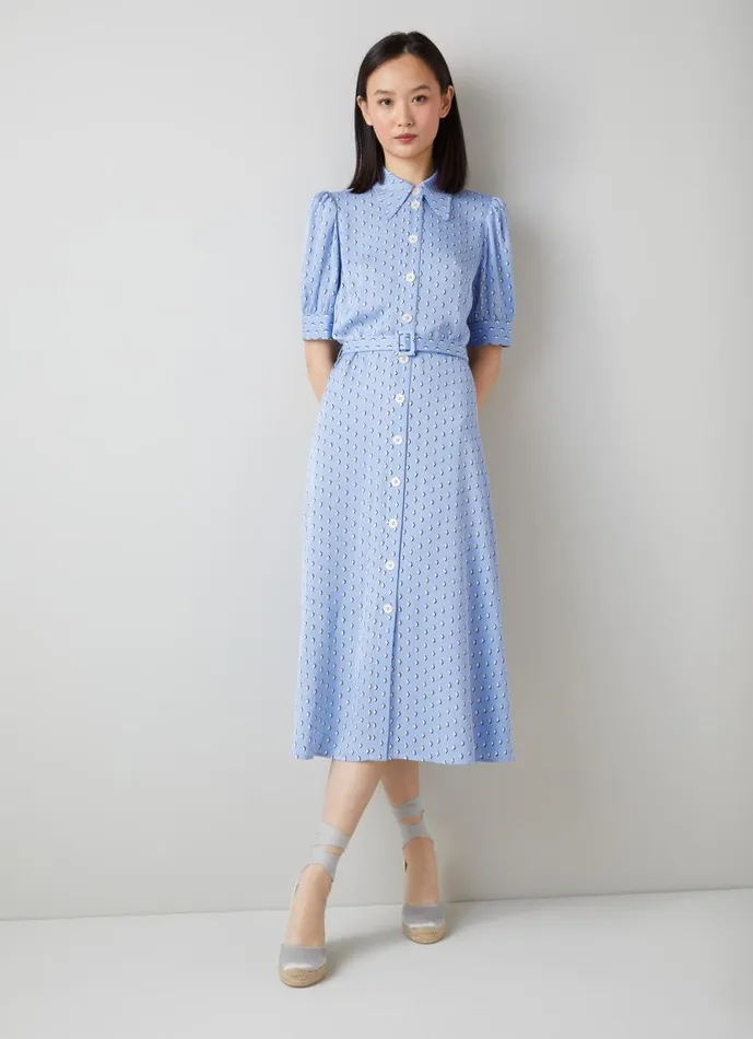 Women Valerie Blue And Cream Graphic Diamond Print Shirt Dress Blue LKBennett Dresses