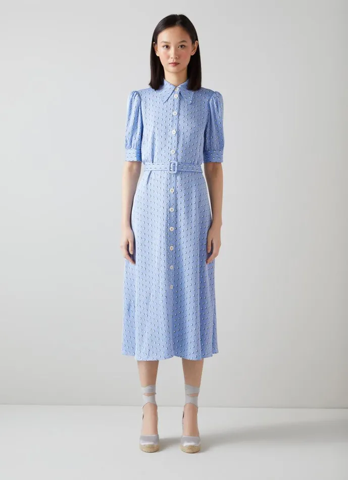 Women Valerie Blue And Cream Graphic Diamond Print Shirt Dress Blue LKBennett Dresses Women Valerie Blue And Cream Graphic Diamond Print Shirt Dress Blue LKBennett Dresses