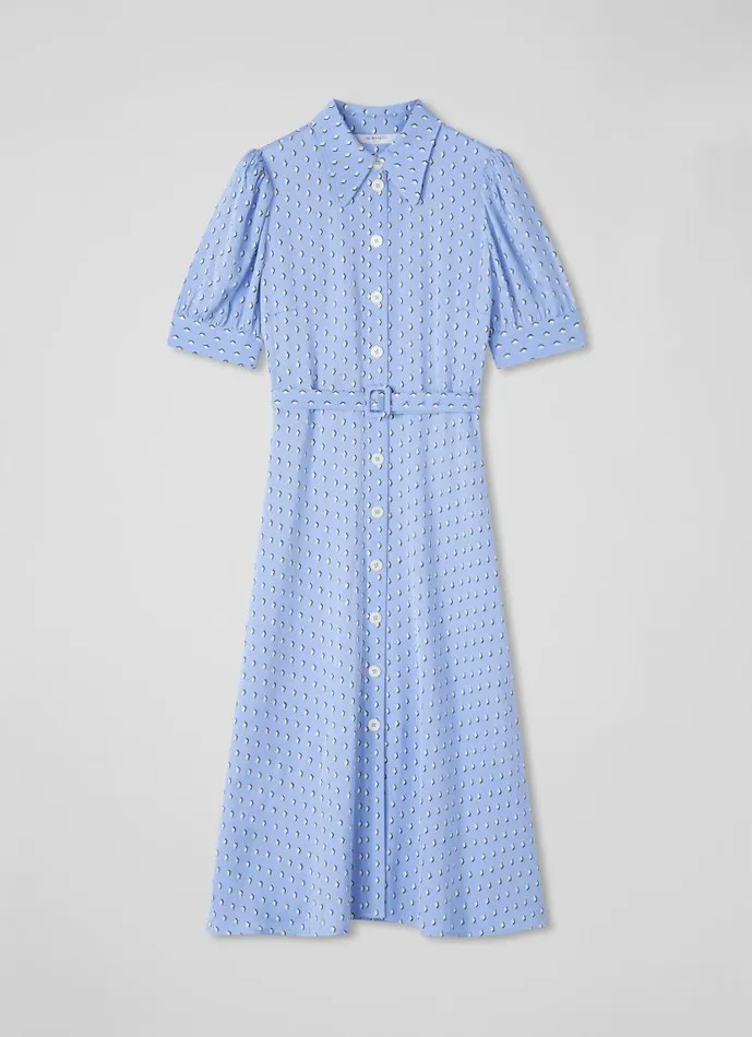 Women Valerie Blue And Cream Graphic Diamond Print Shirt Dress Blue LKBennett Dresses Women Valerie Blue And Cream Graphic Diamond Print Shirt Dress Blue LKBennett Dresses