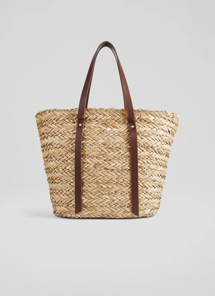 Women Viola Natural Straw Brown Handles Basket Bag LKBennett Tote Bags