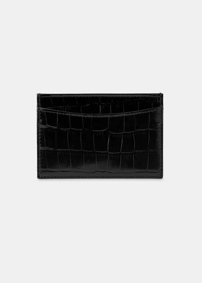Women Wallets and Cardholders Whistles Black Shiny Croc Card Holder