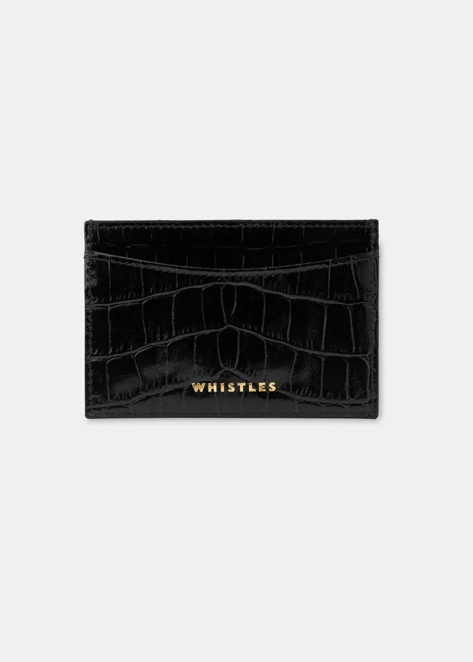 Women Wallets and Cardholders Whistles Black Shiny Croc Card Holder