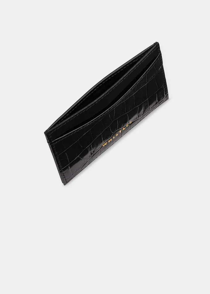Women Wallets and Cardholders Whistles Black Shiny Croc Card Holder