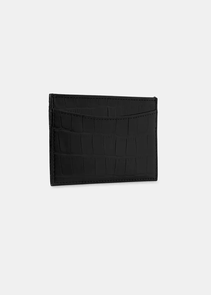 Women Wallets and Cardholders Whistles Black Shiny Croc Card Holder