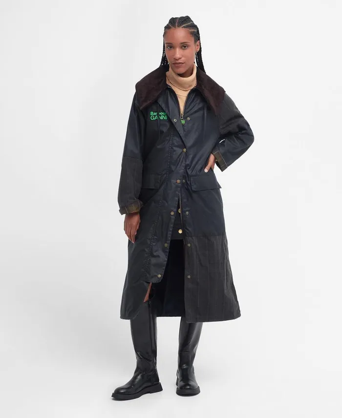Women Waxed Jackets Barbour X GANNI Burghley Wax Jacket Navyclassic Women Waxed Jackets Barbour X GANNI Burghley Wax Jacket Navyclassic