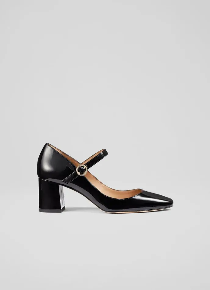 Women Winter Black Patent Leather Mary Janes Black LKBennett Court Shoes