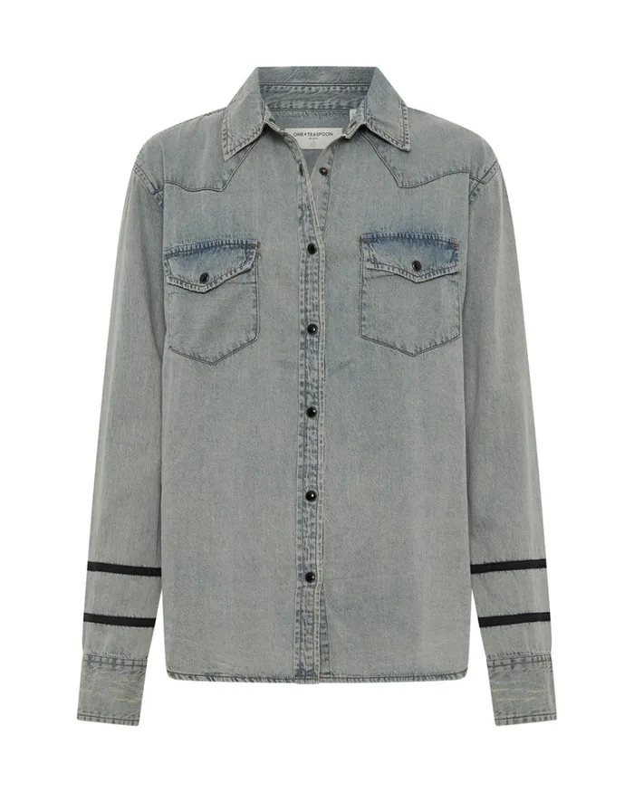 ZEPPELIN DENIM WESTERN SHIRT Women One Teaspoon Denim Tops ZEPPELIN DENIM WESTERN SHIRT Women One Teaspoon Denim Tops
