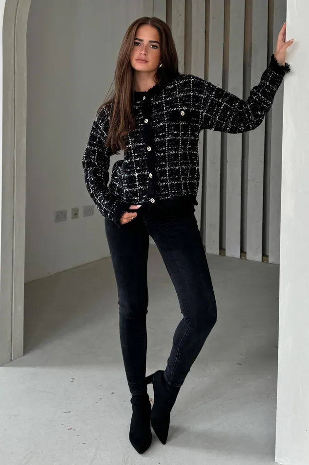 Zya Black Knit Gold Button Jacket Women Girl In Mind Jackets