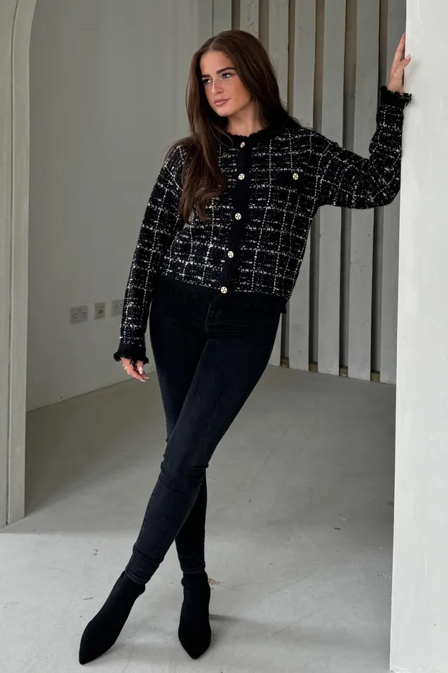 Zya Black Knit Gold Button Jacket Women Girl In Mind Jackets