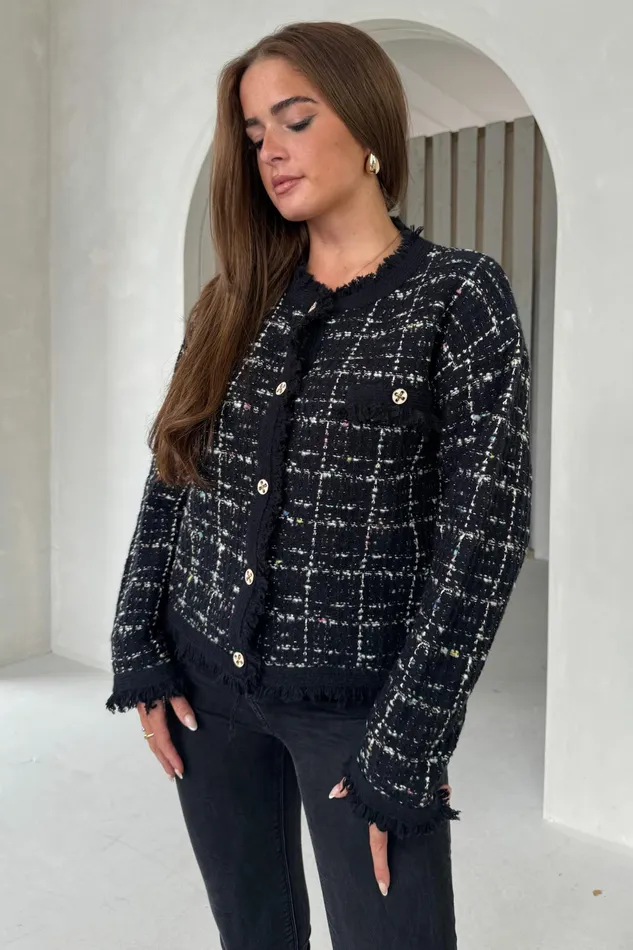 Zya Black Knit Gold Button Jacket Women Girl In Mind Jackets